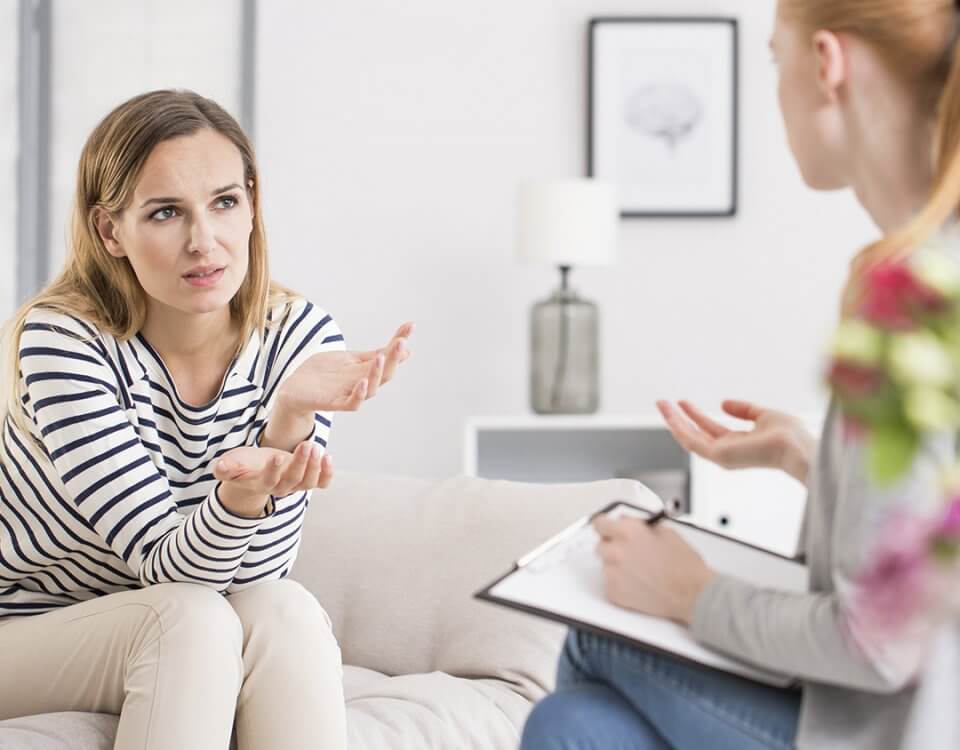 woman during cognitive behavioral therapy