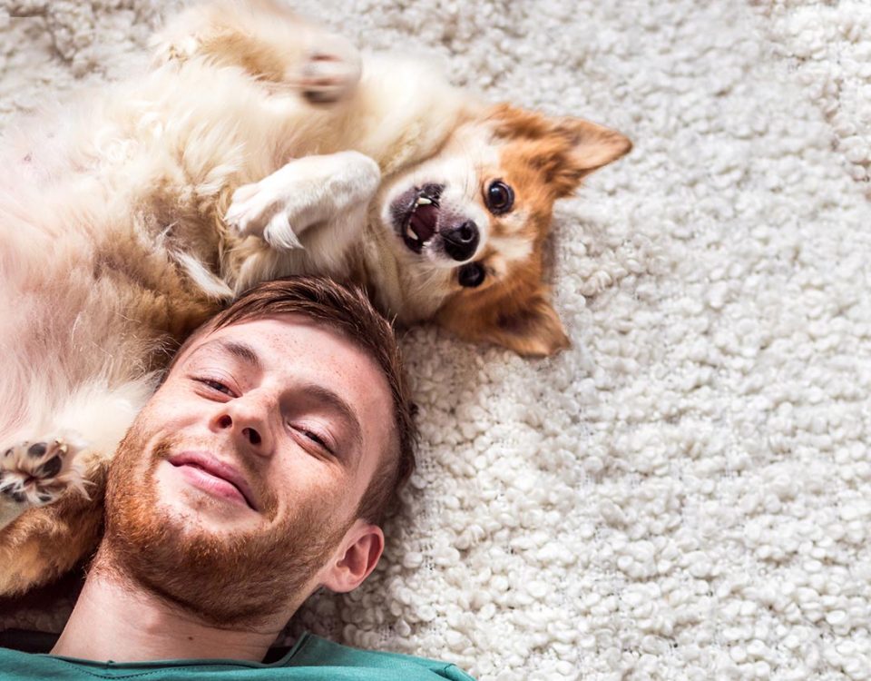 man with pet during coronavirus