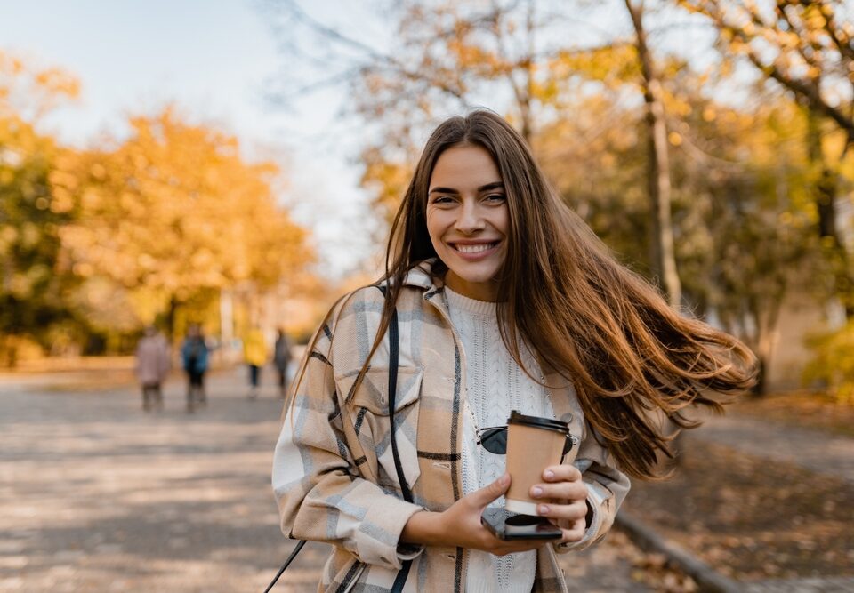 happy woman in fall